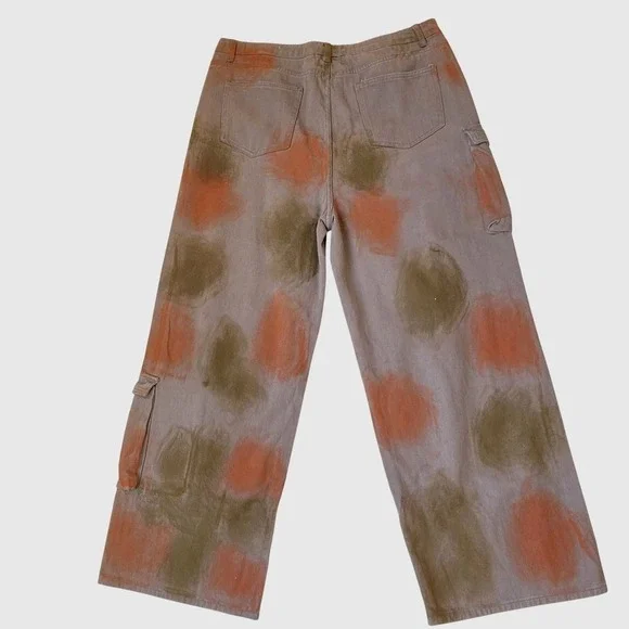 Pretty Little Thing Wide Leg Cargo Jeans Women Size 14 Brown Grunge Baggy NWT - Picture 2 of 8